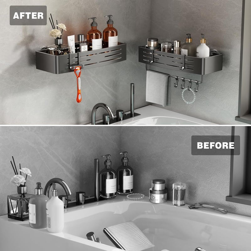 Voldra Shower Caddy Suction Cup, 2 Pack Shower Shelves for Inside Shower No Drilling, Aluminum Suction Showers Organizer with Towel Bar & Hooks Removable Bathroom Shelf Storage Rack(Gray) - Image 5